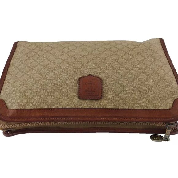 CELINE Clutch Bag Macadam Beige PVC x Leather Authentic - Picture 6 of 10